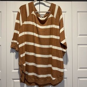 Maurice’s Striped Brown and White Women's Top - 3XL
